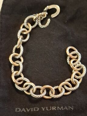 David Yurman Two-Tone Twisted Cable Link Bracelet - Sterling Silver & 18k Gold